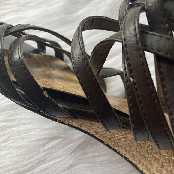 Soda Wedge Heels Sz 8.5 Brown Faux Leather Strappy Shoes Summer Metallic Womens - Picture 8 of 9